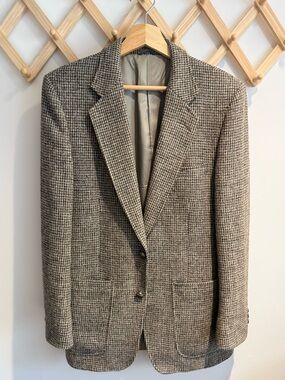 Vintage Harris Tweed Wool Blazer Grey Neutral